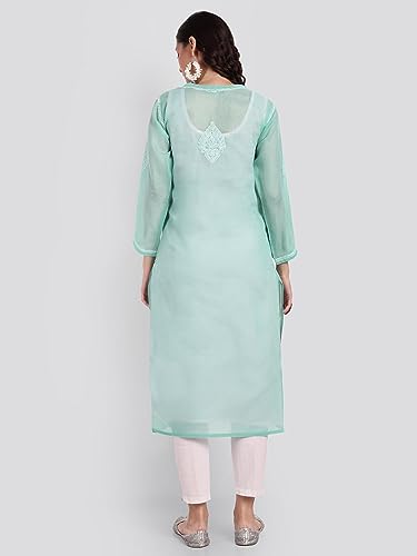Image of Seva Chikan Hand Embroidered Lucknowi Chikankari Cotton Kurta Kurti for Women SCL4302