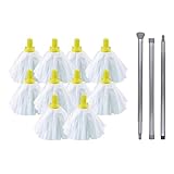 Large Floor Mops Mop Head Refills (10 Super Absorbent Mops With 140cm Handle) For Hard Floor Mopping Cleaning Home office and Commercial Use Yellow