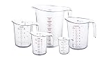Caspian Plastic Measuring Cups Set (5 Pieces), Clear, 1 cup, 2cups, 4cups, 8 cups, 4QT size