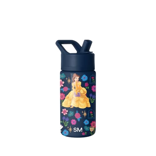 Simple Modern Kids Summit Water Bottle with Straw Lid | Disney Princess Belle 14oz Stainless Steel Cup Insulated Tumbler for Girls, School | Belle's Garden