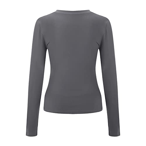 Blusa cropped feminina de manga comprida lisa casual sexy vazada com cordão umbilical de manga compr