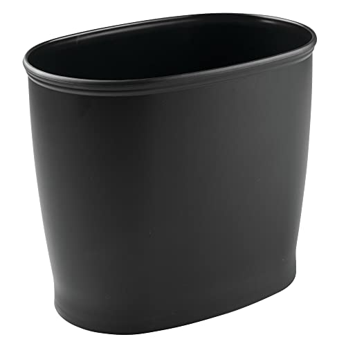 Image of iDesign Slim Plastic Bathroom Trash Can, Black | Small Garbage Bin, For Bedroom, Office, Desk, Dorm