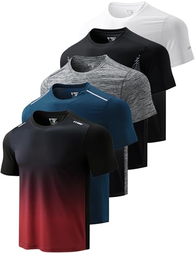 Image of 5 Pack Men's Active Quick Dry Crew Neck T Shirts | Athletic Running Gym Workout Short Sleeve Tee Tops Bulk