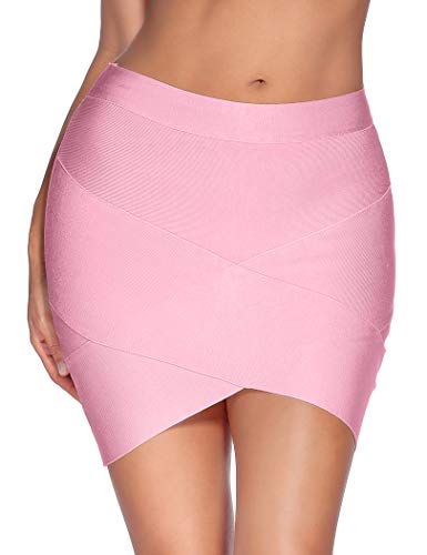 Madam Uniq iFashion Women's Sexy Rayon Bandage Bodycon Party Mini Skirt Small Pink