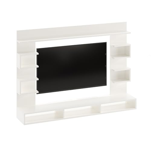 Image of FURNEASER Steven Wall Mount TV Unit for Living Room Wooden Entertainment Center with Storage Shelves Modern TV Panel Stand Showcase for up to 43 Inch Media Console Cabinet White
