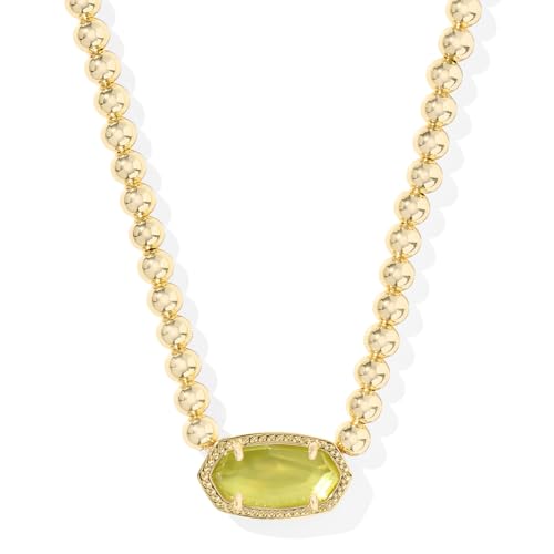 Kendra Scott Elisa Beaded Necklace, 14K Gold-Plated Brass, Fashion Jewelry for Women, Chartreuse Green Mother Of Pearl