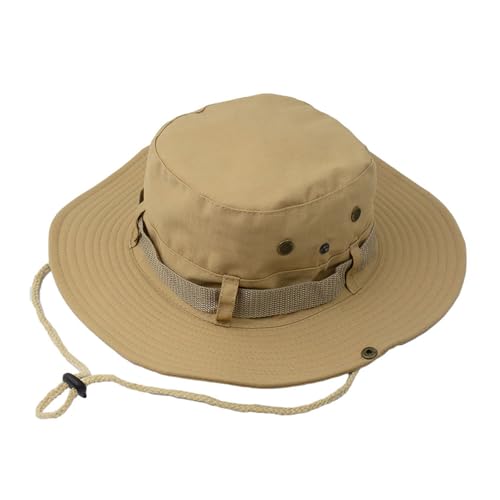 FUIPVGI Sombrero de Sol Jungla ala Ancha Sombrero Pescador Hombre Mujer Protección UV Gorro Safari Visera Sombrero de Pesca Sombrero de Acampada con Correa Ajustable (FR/ES, Letras, M, L, Caqui)