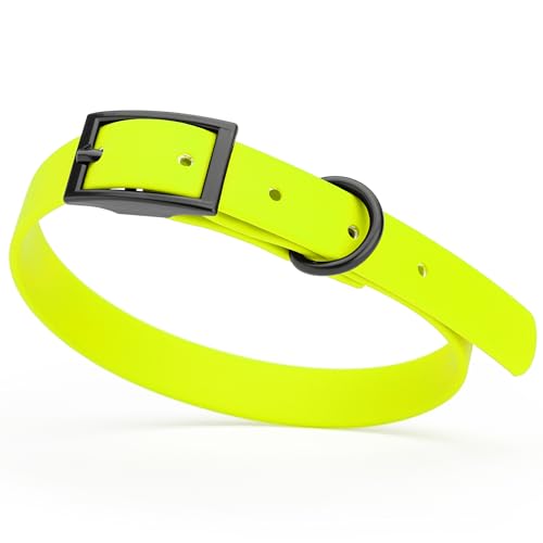 Image of Dogline Biothane Waterproof Dog Collar Strong Coated Nylon Webbing with Black Hardware Odor- Proof for Easy Care Easy to Clean High Performance Fits Small Medium or Large Dogs, Safety Yellow