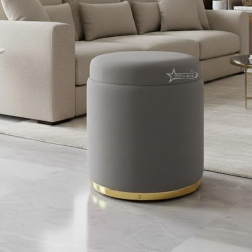 Image of Velvet Round Single Strip Ottoman Office Stool Foot Rest Stool Velvet Fabric Padded Seat Pouf Ottoman 16 X 16X 19 inch,in Round Shape for Living Room Grey