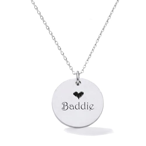 HUAN XUN Personalized Engraved Baddie Name Necklace for Women, Customizable Stainless Steel Double-Sided Custom Heart Initial Disc Pendant Jewelry with Birth Month Flower Necklace for Mother Day Christmas