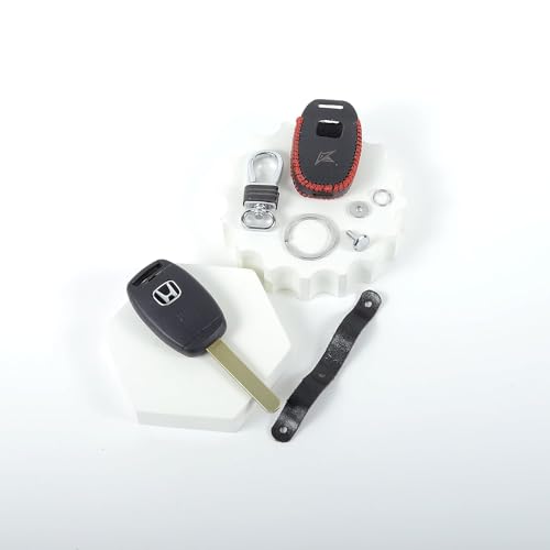 Image of Leather Smart Car Key Cover Case for Honda Amaze, Brio, Civic, City, CRV, Brv etc 2 Button (Black)