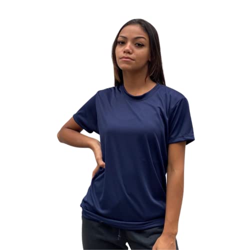 Camiseta Dry Fit Feminina 100% Poliéster Academia Corrida Cross Fit Ginástica (M, Azul Marinho)