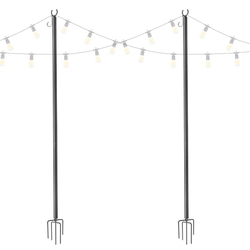 Yescom 2 Packs 10 Ft String Light Pole with Side Hooks for Hanging String Lights Metal Pole Aluminum Patio Backyard Party Christmas Decoration