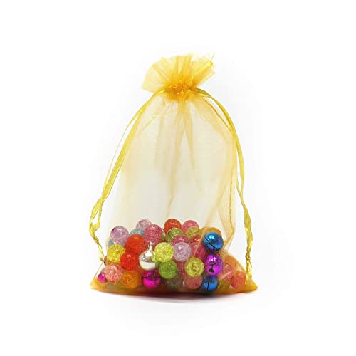 Image of Bezall 50Pcs Organza Bags 6x8 inches, Golden Mesh Gift Bags Drawstring Jewelry Pouches Christmas Wedding Party Favor Candy Bag