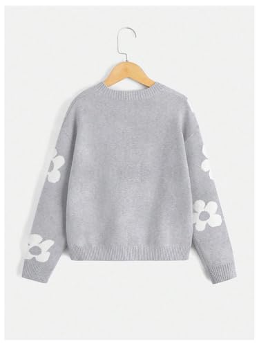 Image of BEAUDRM Girl's Cute Bow Sweater Crew Neck Long Sleeve Drop Shoulder Loose Pullover Tops