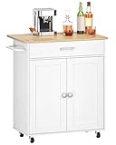 CHOEZON Kitchen Island, Farmhouse Kitchen Island Cart with One Double Cabinet and Drawer, Rolling Storage, with Drop Leaf ＆ industrial locking wheels, for Living Room, White and Natural DMZD01WN