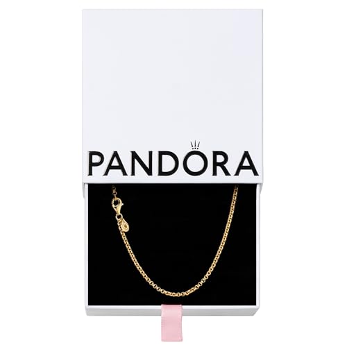 PANDORA Rolo Chain Necklace - Adjustable Necklace with Lobster Clasp - Gift for Her - 14k Gold- Plated Shine - With Gift Box - 23.6