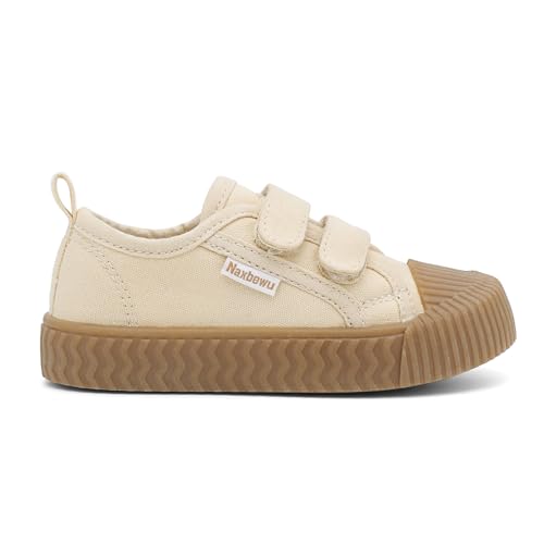Toddler Boys & Girls Sneaker Adjustable Slip On Canvas Hook and Loops Walking Shoes,Size 5-12 Beige