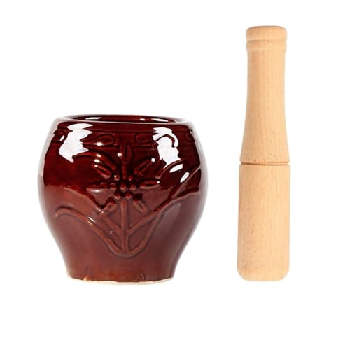 Mortero de cocina tradicional cerámico para recetas y cenas familiares