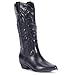 RLW Cowboy Boots for Women, Pointy Toe Cowgirl Boot, Mid Calf Ladies Western Boots with Chunky Heel Fashion, Black 6