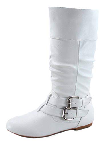 Forever Sonny-54 Women's Stylish Round Toe Buckle Zipper Slouchy Mid-Calf Riding Boots Shoes