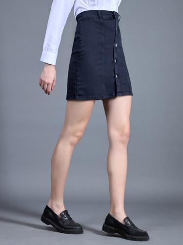 Image of Miss Chase Women's Regular High Rise Above Knee Stretchable Denim Skirt