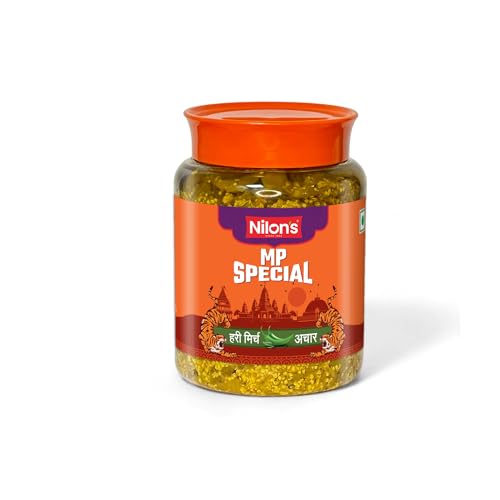 Image of Nilon's MP Special Green Chilli Pickle (475g) Homemade Hari Mirch Ka Aachar | Spicy Pickle in Authentic MP Style with Green Chilli, Mustard Oil & Spices with No Added Artificial Colour