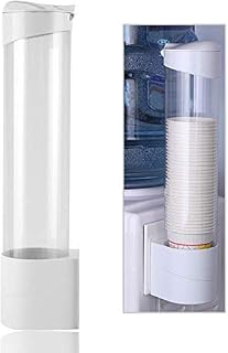 Wall Mounted Paper Cup Dispenser, Plastic Pull Type Disposable Cup Holder for Biodegradable Paper Cones 7.5cm 50 Cups, Transparent Dustproof Cup Organizer Rack for Office Coffee Water Cooler Machine