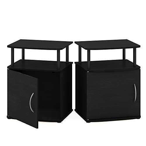 Furinno Jaya End Side Sofa Table/Nightstand With Door, 2-Pack, Pvc Tubes, Black Wood #TOP2