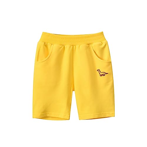 Generic - Toddler Boys Dinosaur Shorts - Breathable Cotton Summer Bermudas with Embroidery Graphic, Size 3-4 Years, Yellow - Best Deal on Amazon