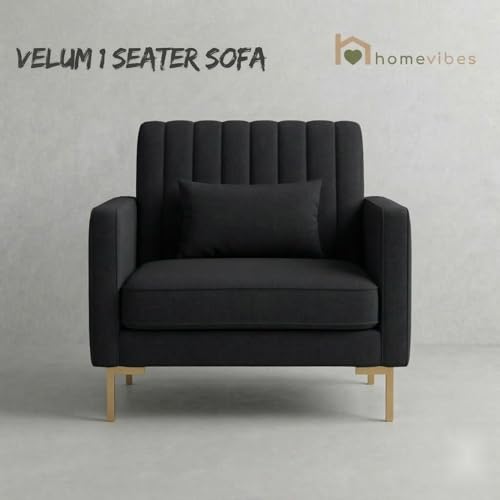 Image of 1 Seater Velum Fabric Sofa Set for Living Room, Modern Design with High Density Foam, Solid Wood Frame, Ergonomic Comfortable Seating for Home & Office (Dark Grey, 1 Seater) | Soft foam comfort, Strong wood frame