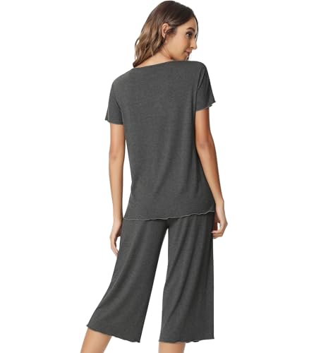 Image of NACHILA Women's Bamboo Viscose Pajama Sets Summer Cooling Short Sleeve Capri Soft Pjs Night Sweats Moisture Wicking Sleepwear