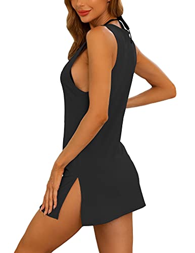 Image of YYA Sexy Tank Nightgowns for Women Sleeveless Sleep Shirts Chemise Night Lingerie Dress with Side Slit S-XXL
