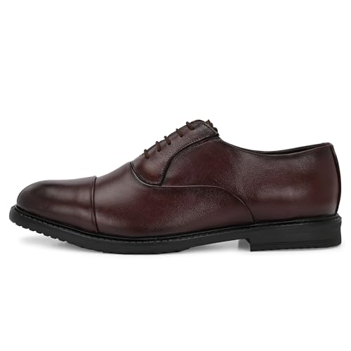 Image of Men's Premium Leather Oxford Lace-Up Formal Shoes | Stylish Cap Toe Design, Soft Cushioned Insole, Rubber Outsole | Perfect for Business, Office Dress, Party & Wedding Footwear