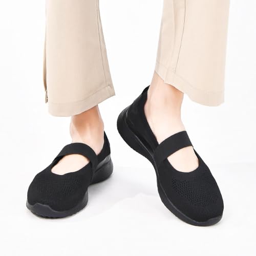 Image of HONHOLD Women's Casual Knit Mary Jane Flat Shoes with Arch Support