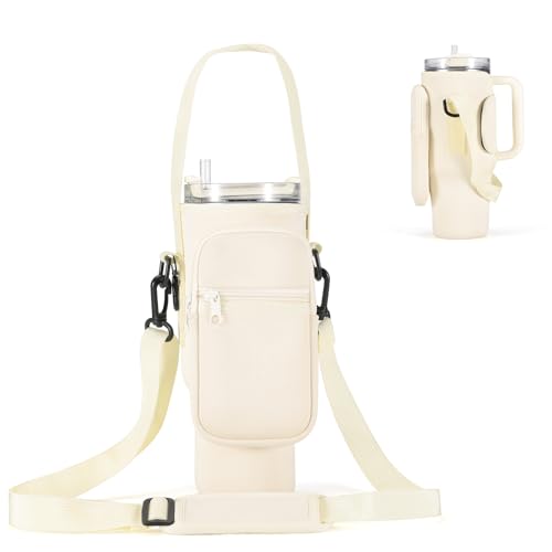 GOEWY Water Bottle Carrier Bag for Stanley 30 oz Tumbler with Phone Pocket Neoprene Water Bottle Holder with Shoulder & Handheld Strap Stanley Cup Accessories
