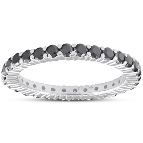 Pompeii 1 Ct Black Diamond Eternity Ring 14k White Gold