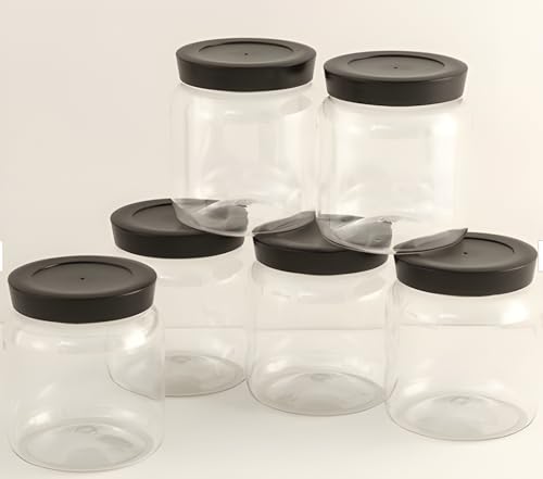 Image of Airtight Kitchen Container & Jar Dibba Set of 6 with Black Lid | Multipurpose Plastic Pantry Organizer Jars | Masala & Spice Box for Grocery, Dry Fruits, Snacks & More (500 ML)