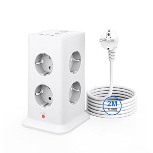 Multiprise Tour 12 en 1 avec 8 Prises, 4 USB et Parafoudre 3680W