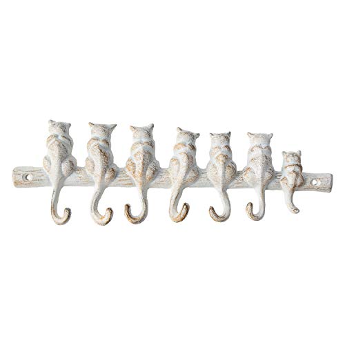 Comfify Patère Murale en Fonte 7 Cats - Patère Murale décorative en Fonte - Patère Design Vintage avec 4 patères - Fixation Murale - avec vis et Ancre - Blanc