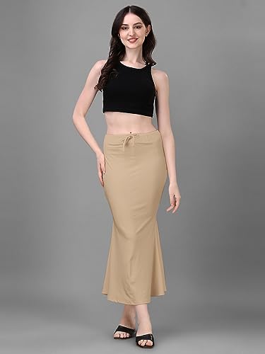 Image of Women's Saree Shapewear Petticoat, Cotton Blend Stretchable Mermaid Skirt, High Waist Tummy Control, Smooth Curve Fit with Adjustable Drawstring