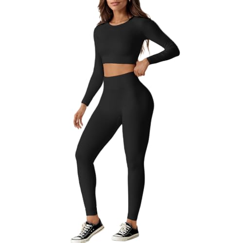 JN JANPRINT Gym Set Women Workout Set 2 Pieces Outfits Long Sleeve Top High Waist Leggings Activewear Clothes Gym wear Sets