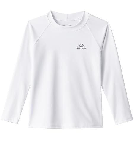 Toddler Boys Swim Shirt Long Sleeve Rash Guard UPF 50+ Sun Protection Shirts for Baby Kids Quick Dry(A-White 3T)