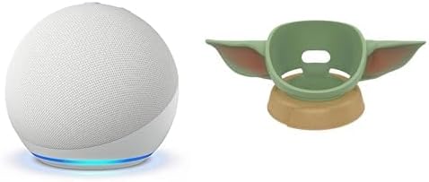 Echo Dot Bundle: Includes Like-New Amazon Echo Dot (newest model) | Glacier White & the Made for Amazon Mandalorian Baby Grogu Stand