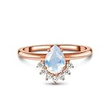 Anillos de boda para mujer, oro blanco, anillo de eternidad con forma de pera y diamante de 9 quilates, 14 quilates y oro blanco de 18 quilates, M 1/2, Oro rosa de 14 quilates, Piedra lunar Diamante