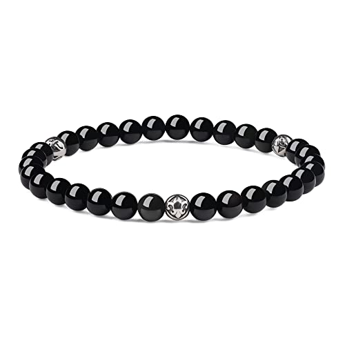 GAVU Bracelet à Charms Fleur de Lys 6mm Obsidienne Noire Homme L 18.5-20cm Cover