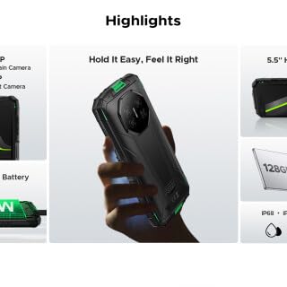 DOOGEE Mini Outdoor Smartphone Fire 3 Pro, 5,5" HD+ Kompaktes Gehäuse&Griffiges Design, 16GB+128GB(2TB SD), 8350mAh Ausdauernder Akku, Gemini KI, 16MP+8MP Kamera, IP68 Stoßfestes Handy NFC, Grün