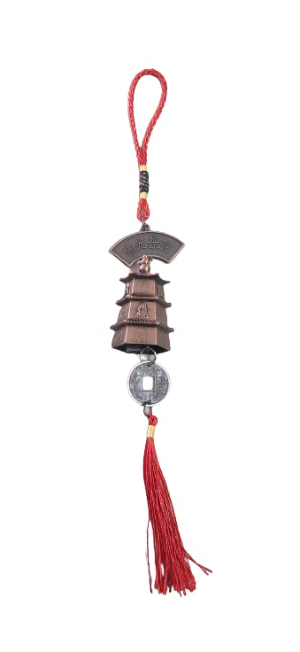 Image of Metal Car Mirror Hanging Tower Coin Bell Car Accessories Interior Decoration Hanging Home Wall Decor Items, Gold, Silver