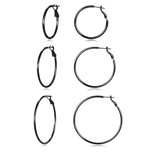 Image of DAILY VIBES Simple Big Thin Hoop Earrings for Women Trendy, 3 Pairs | 925 Sterling Silver Post Large Hoops, 14K Gold or Silver Plated Loop, Hypoallergenic Hoop Earrings Set