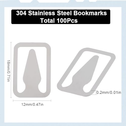 SUNNYCLUE 1 Box 100Pcs 304 Stainless Steel Bookmarks Metal Book Line Markers Silver Rectangle with Arrow Book Page Markers Clips Covers Accessories for Reading Book Lovers Women Men Office School Work - Image 2